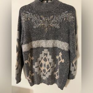 🔥 Vtg Super Soft Embellished Beaded Grey Knit Sweater Silk Rabbit Lamb Material